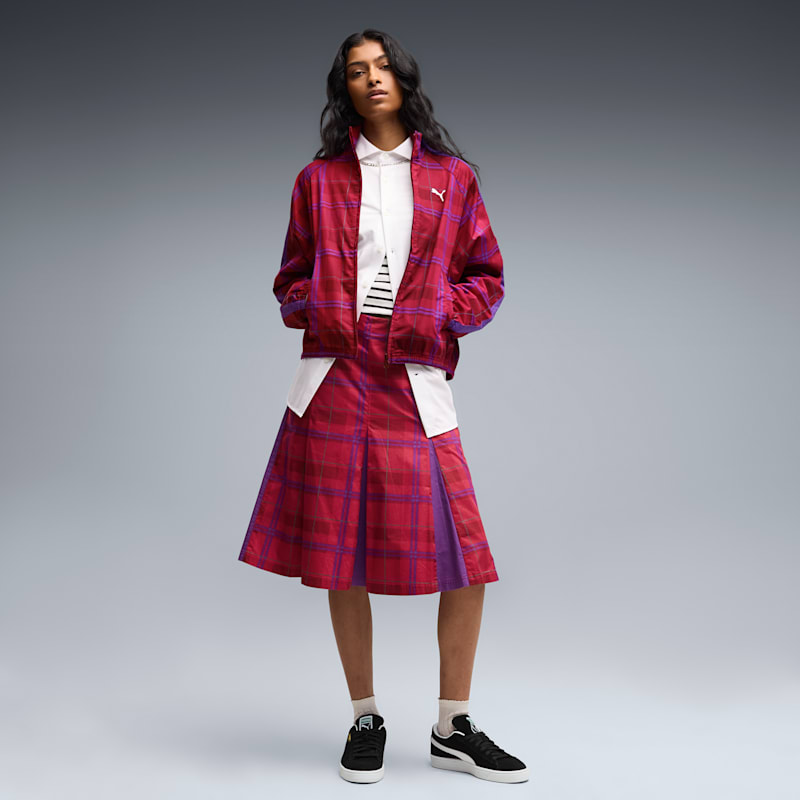 T7 Women's Pleated Tartan Midi Skirt